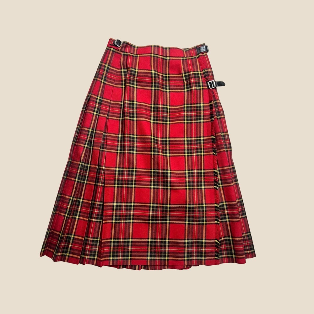Vintage D. McArthur of Scotland Red Plaid Wool Kilt Skirt 1970s Scottish Tartan